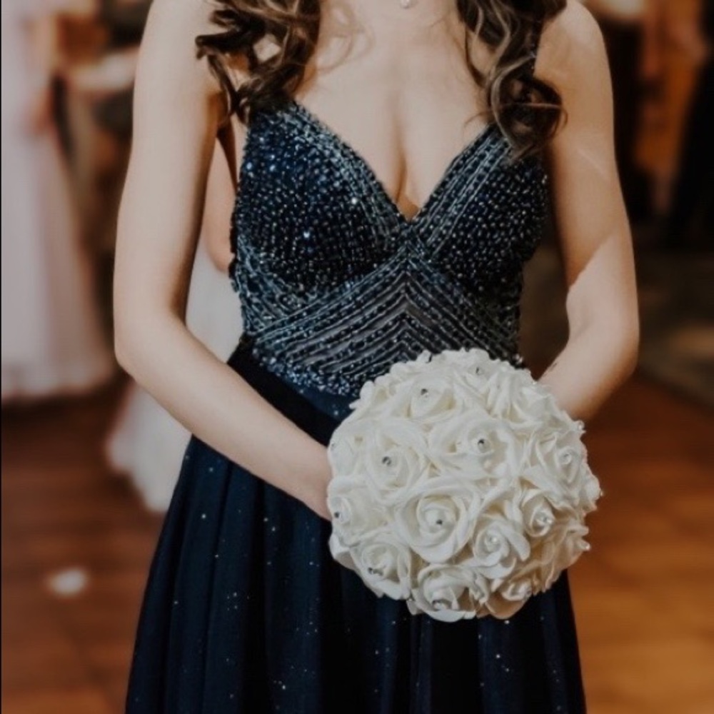Jovani A-line Navy Evening Gown